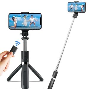 GKO Bluetooth Extendable Selfie Stick with Wireless Remote and Tripod Stand Ultra Compact Selfie Stick for Mobile and All Smart Phones � (Black)