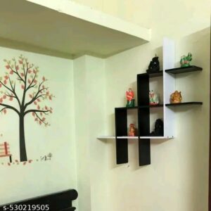 FORESTED MDF (Medium  Fiber) Wall Shelf (Number of Shelves - 6, Black White)