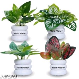 Set of 4 for Home Office, Desk, Table,Decoration and Gift Faux Bonsai Artificial Plant with Pot (12-14 cm, Multicolor)