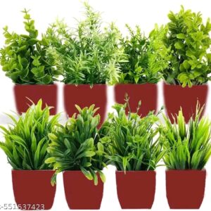 Home Decor Artificial Green Plants with Plastic Pot for Shelf Office Decoration Hara-8 in Brown Pot