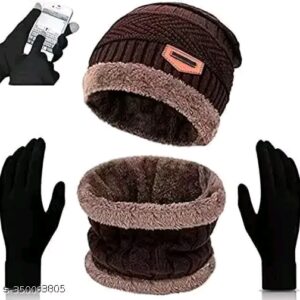 Man and Women Winter Cap with Beanie abd Touch screen Winter Gloves