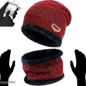 Man and Women Winter Cap with Beanie abd Touch screen Winter Gloves