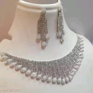 Silver Diamond Necklaces set with white stone for women and girls