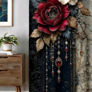 Premium 3D Flower & Jewel Print Grommet Door Curtains