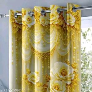 Living Rooms and Bedroom Curtains/3D Floral Golden Digital Printed Curtains